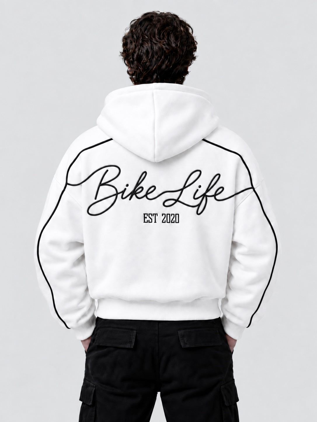 Sudadera Bike Life blanca, vista trasera [color:blanco]
